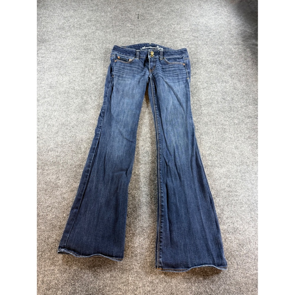 American Eagle Artist Flare Jeans Medium Wash Blue Stretch Denim Double Button